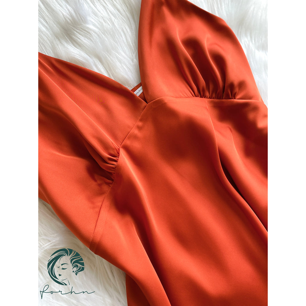 Burnt Orange Satin Slip Dress Cami Nightdress Kevacup1