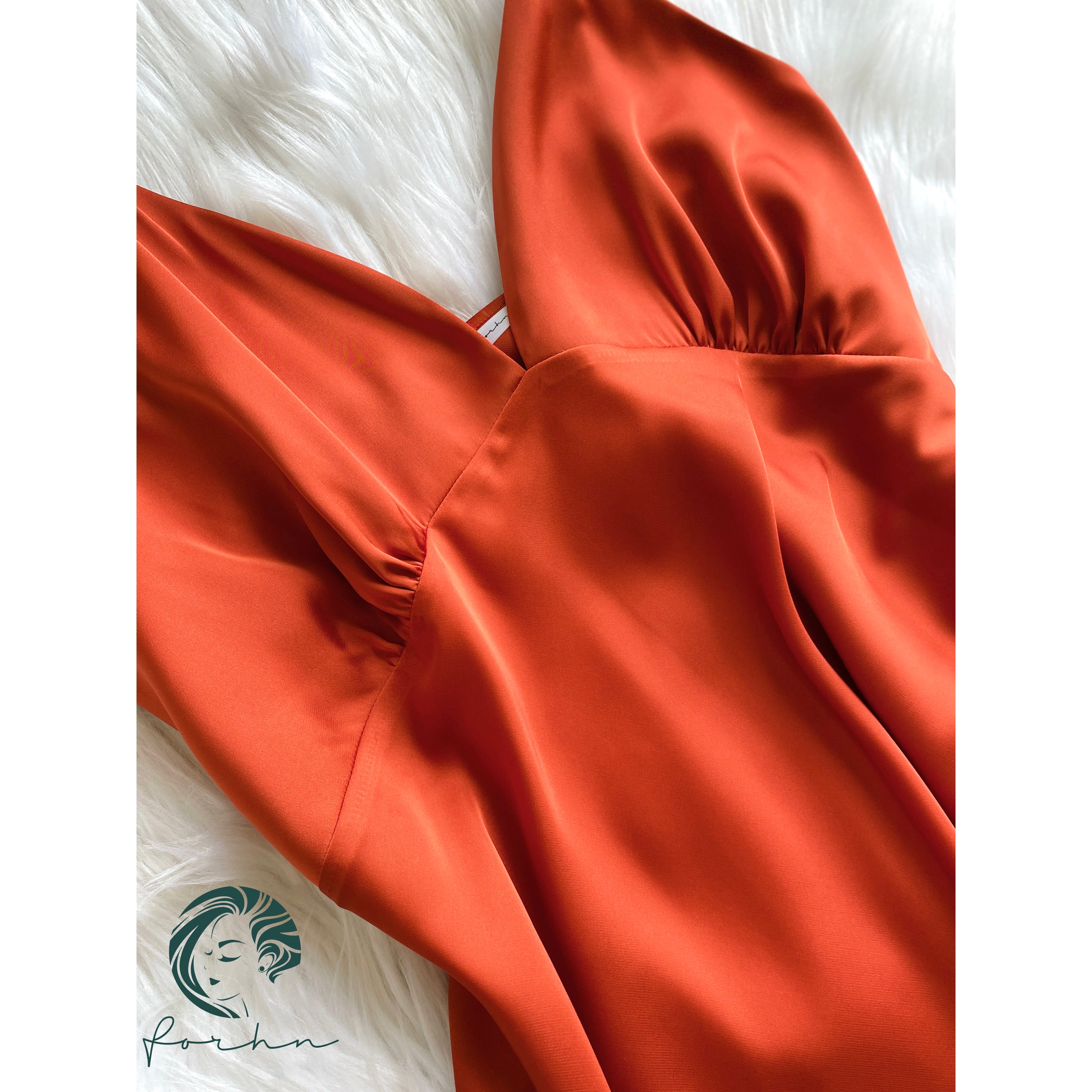Burnt Orange Satin Slip Dress Cami Nightdress Kevacup1