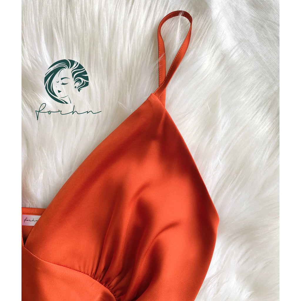 Burnt Orange Satin Slip Dress Cami Nightdress Kevacup1