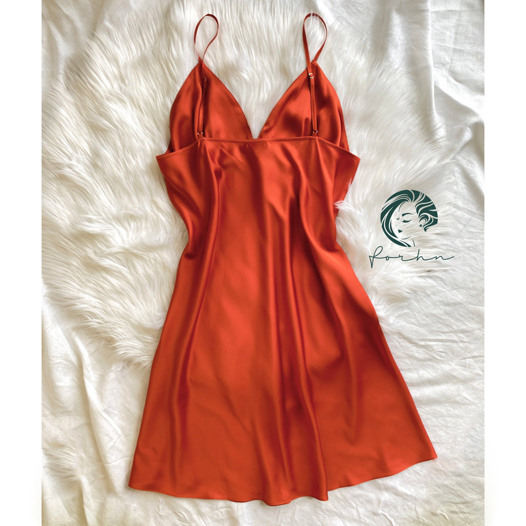 Burnt Orange Satin Slip Dress Cami Nightdress Kevacup1