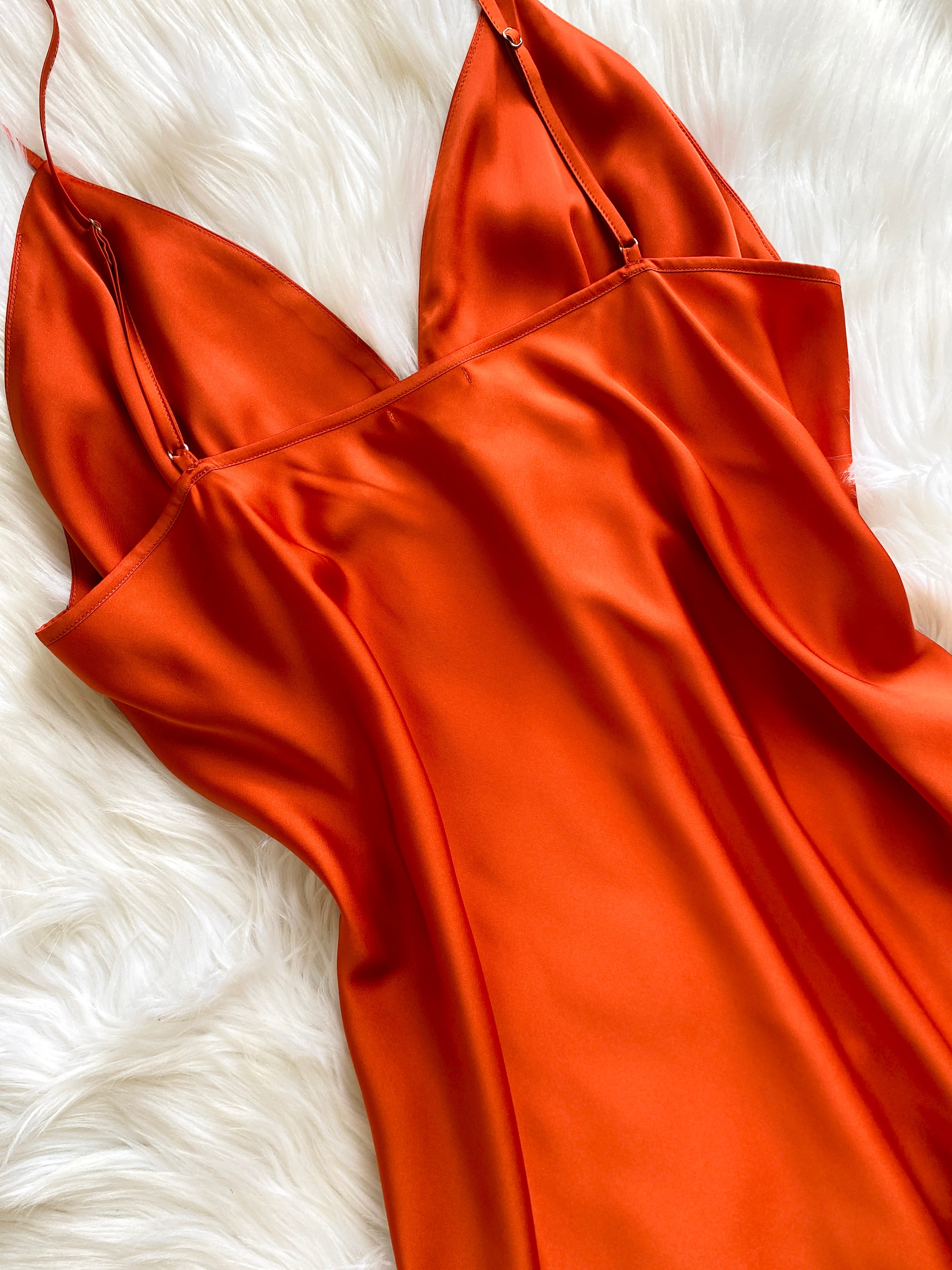 Burnt Orange Satin Slip Dress Cami Nightdress Kevacup1