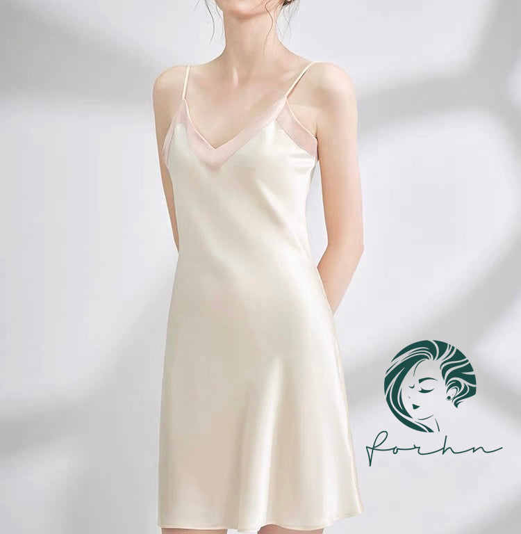 Lydia Silky Slip Nightdress, V-Neck Cami Sleepwear, Satin Nightgown
