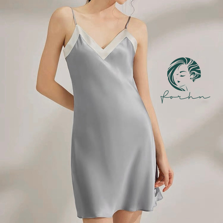 Lydia Silky Slip Nightdress, V-Neck Cami Sleepwear, Satin Nightgown