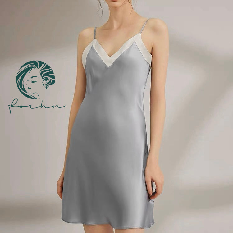 Lydia Silky Slip Nightdress, V-Neck Cami Sleepwear, Satin Nightgown