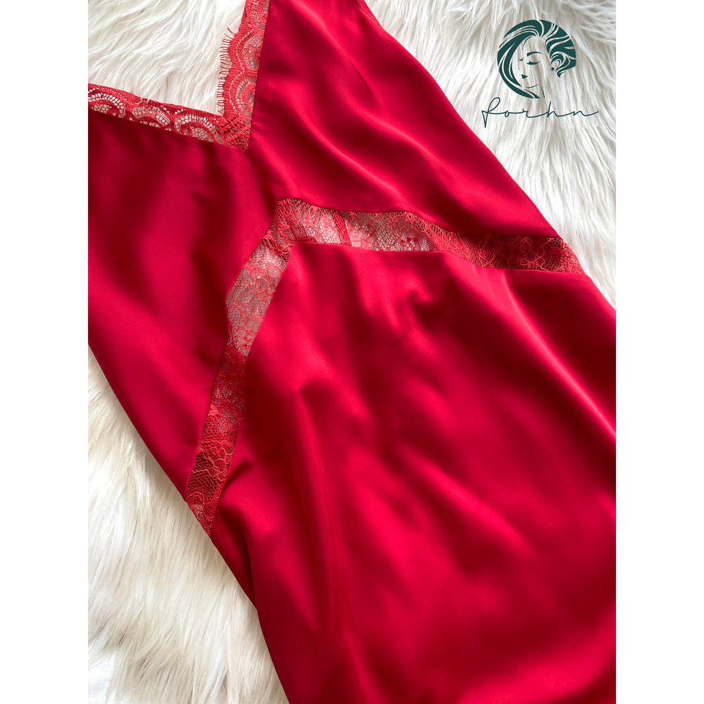 Nicky Backless Satin Lace Slip Dress, Open Back Nightgown, Romantic Sleepwear