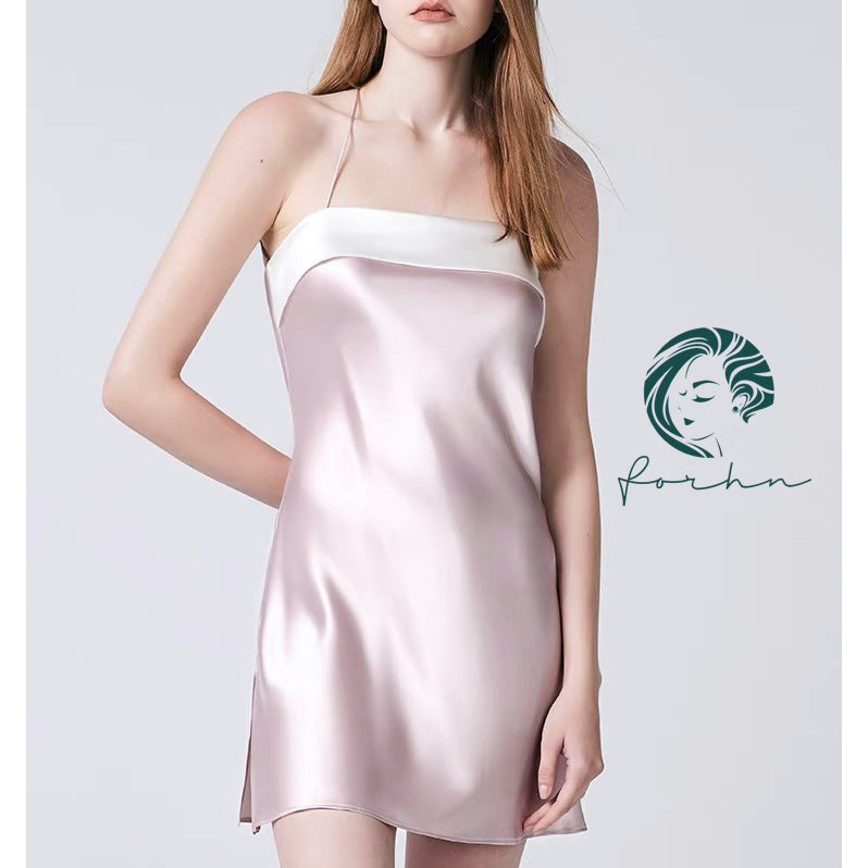 Backless Satin Slip Dress Open Back Cami Nightgown Sexy Nightdress HAZE