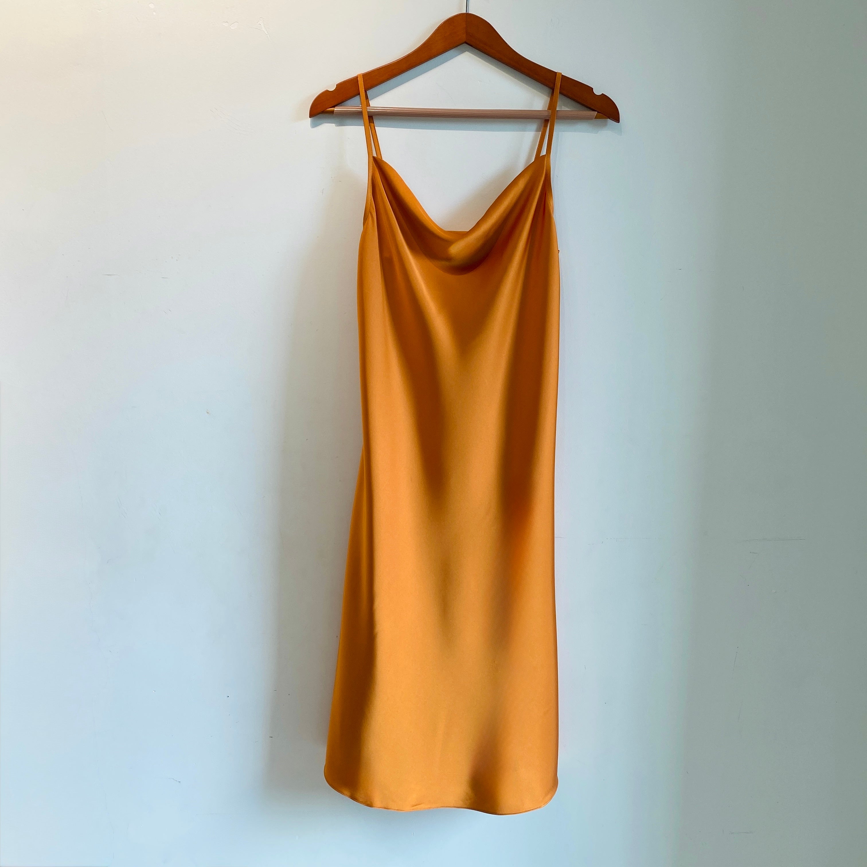 Satin Midi Slip Dress Cowl Neck in Pink, Red, Apricot/Burnt Orange, Silky Nightdress DRDO2