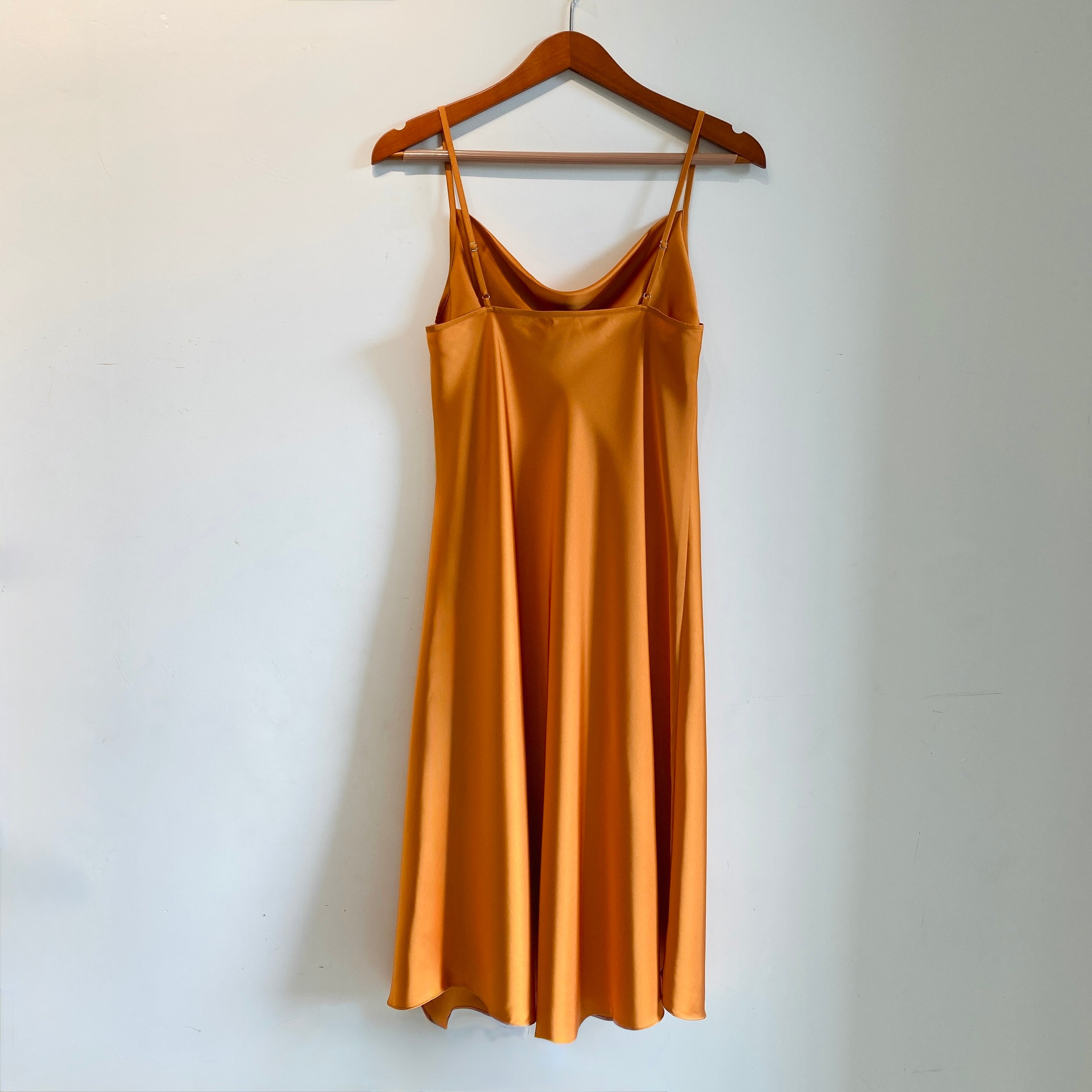 Satin Midi Slip Dress Cowl Neck in Pink, Red, Apricot/Burnt Orange, Silky Nightdress DRDO2