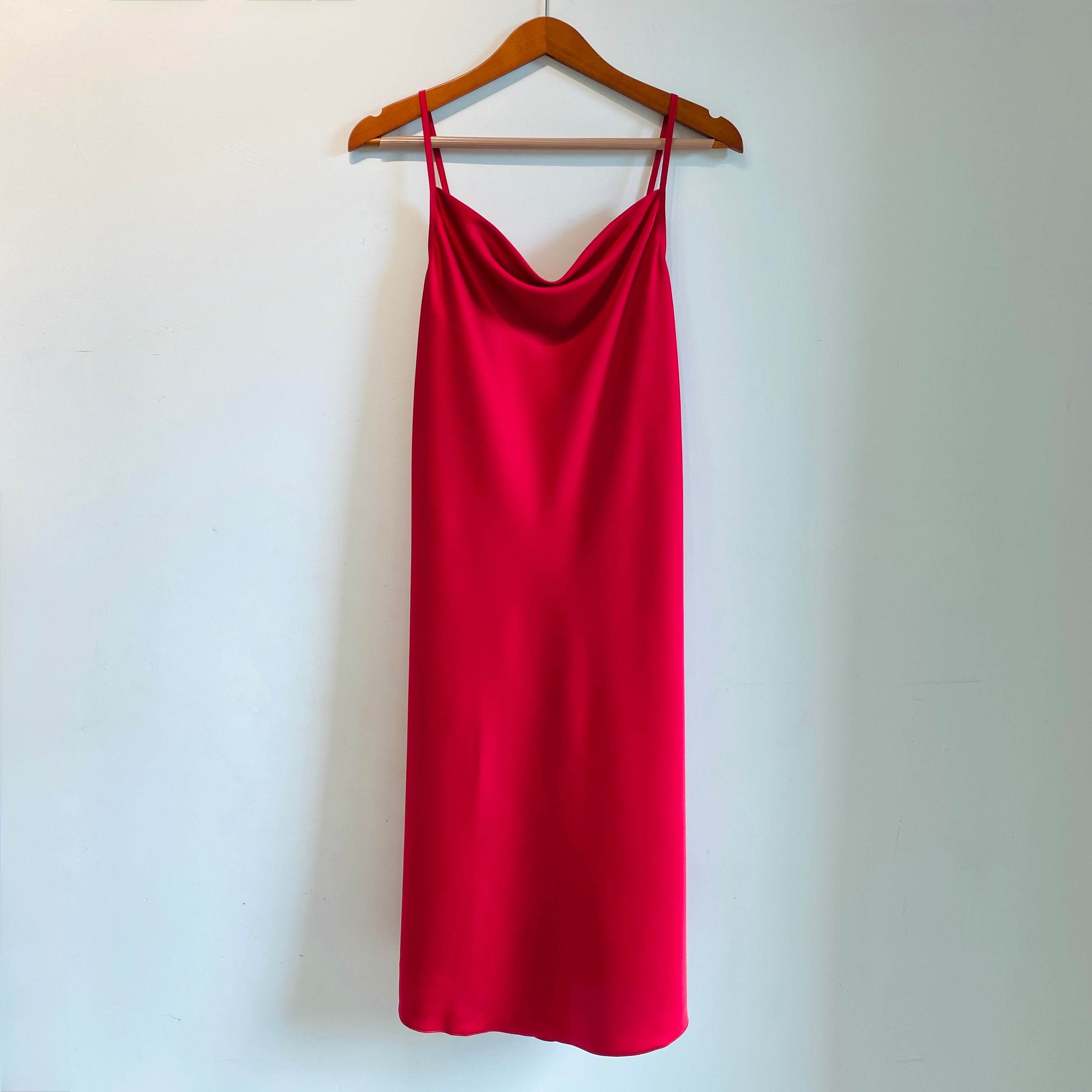 Satin Midi Slip Dress Cowl Neck in Pink, Red, Apricot/Burnt Orange, Silky Nightdress DRDO2