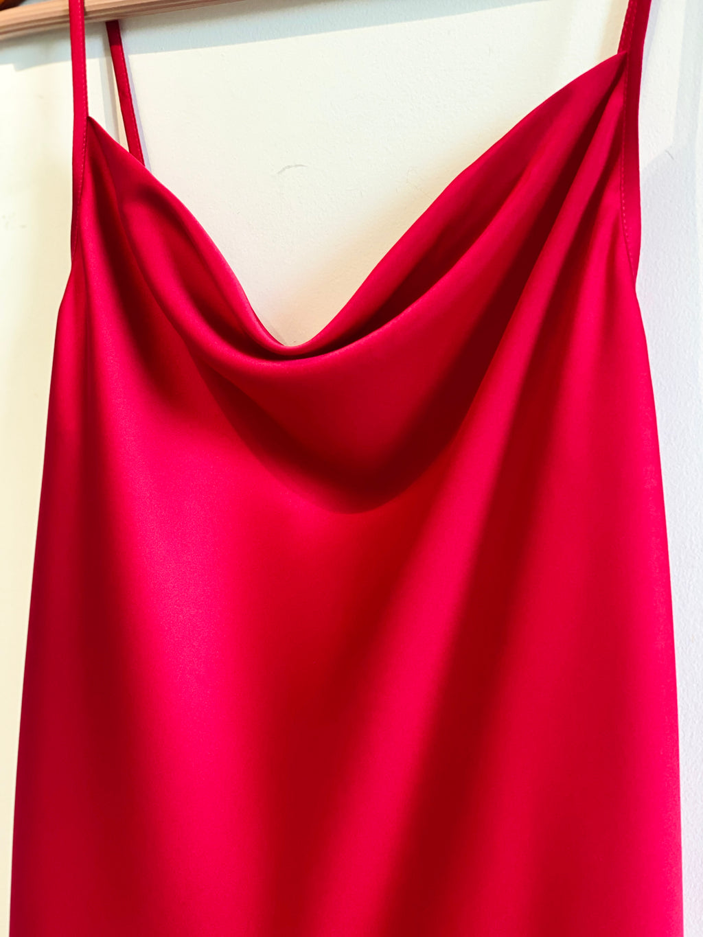 Satin Midi Slip Dress Cowl Neck in Pink, Red, Apricot/Burnt Orange, Silky Nightdress DRDO2