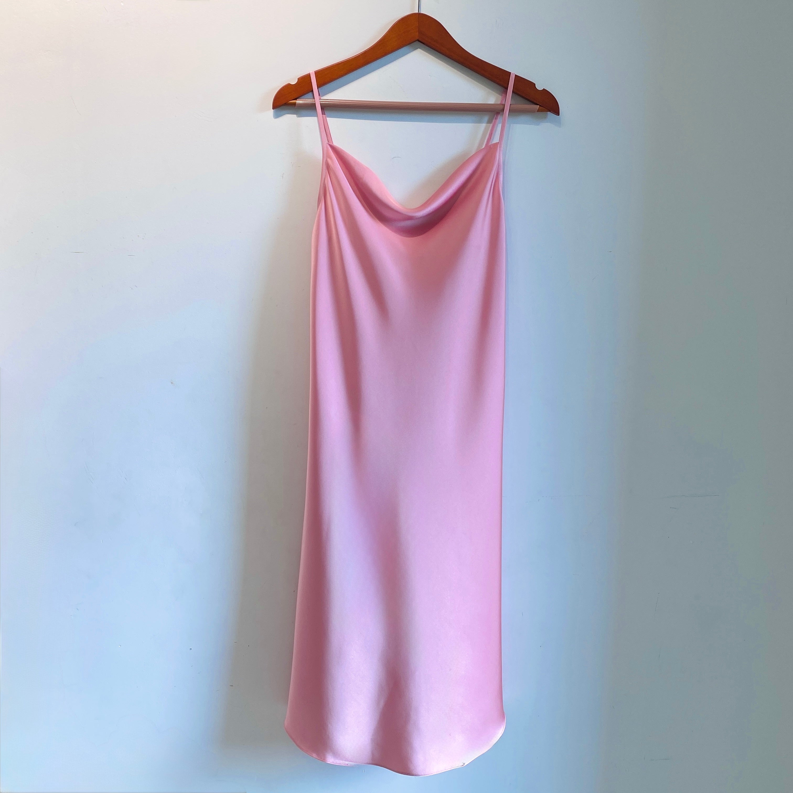 Satin Midi Slip Dress Cowl Neck in Pink, Red, Apricot/Burnt Orange, Silky Nightdress DRDO2