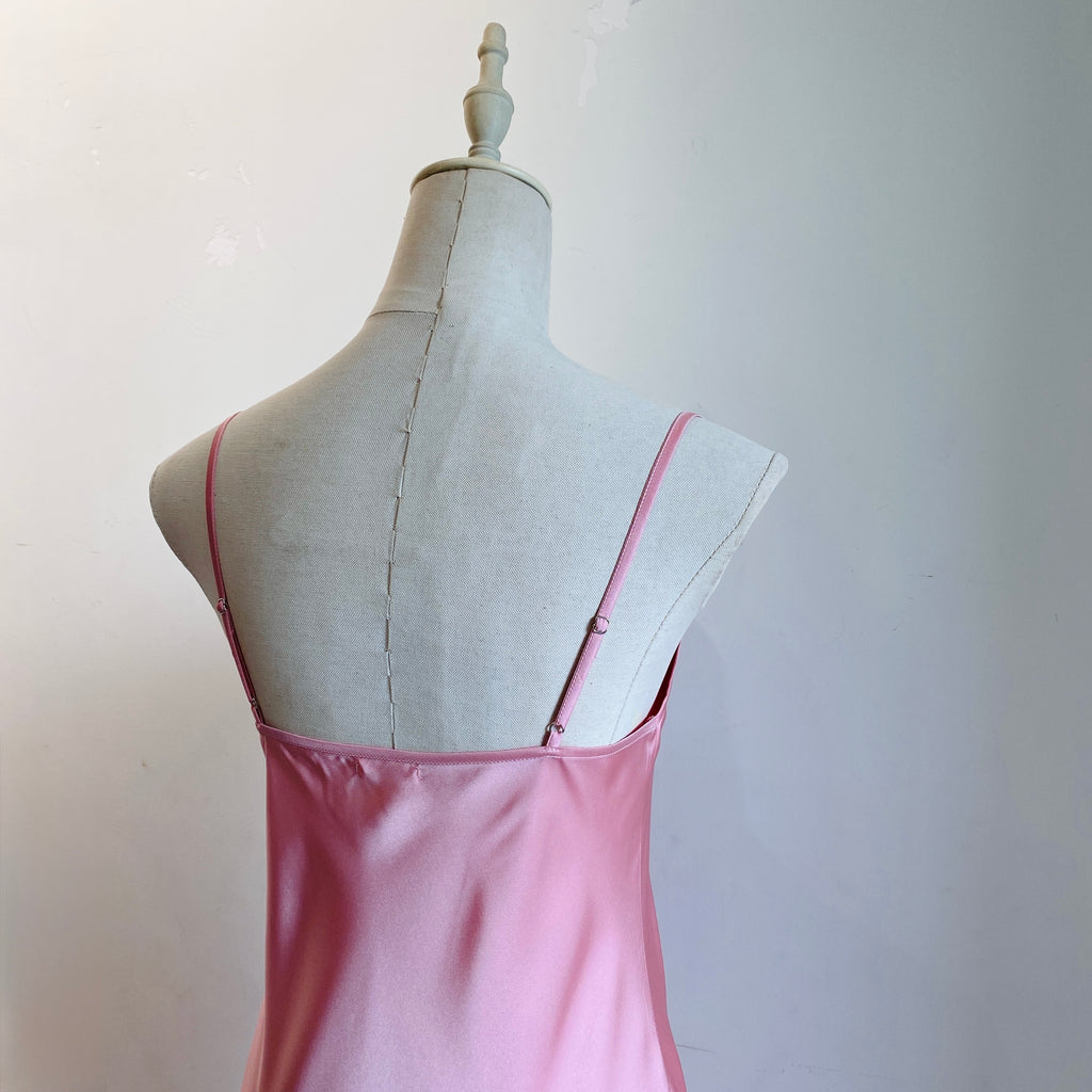 Satin Midi Slip Dress Cowl Neck in Pink, Red, Apricot/Burnt Orange, Silky Nightdress DRDO2