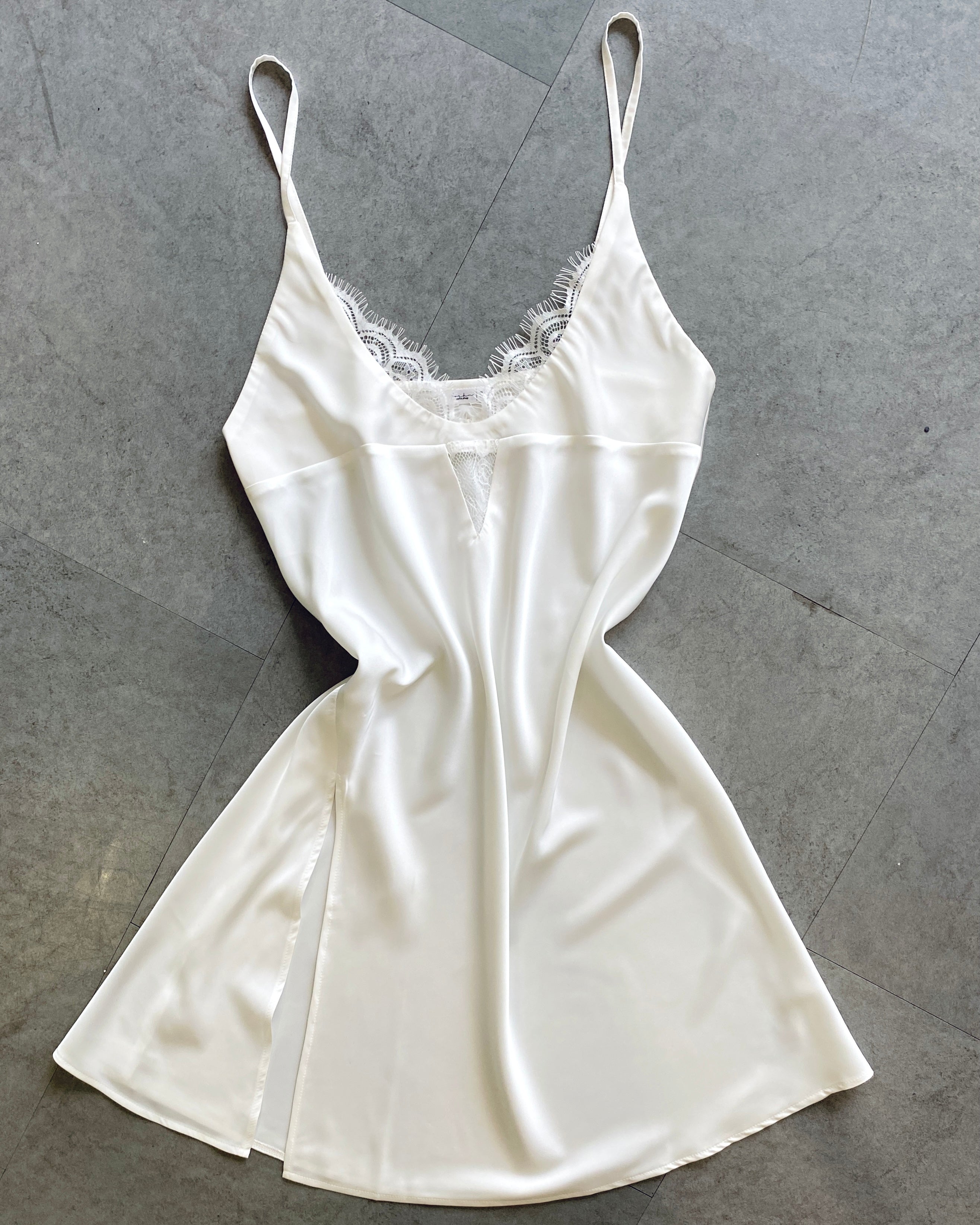 Lace Trim Silky Satin Slip Dress in Beige, White, Red, Romantic Nightgown, Bridal Lingerie, MISO