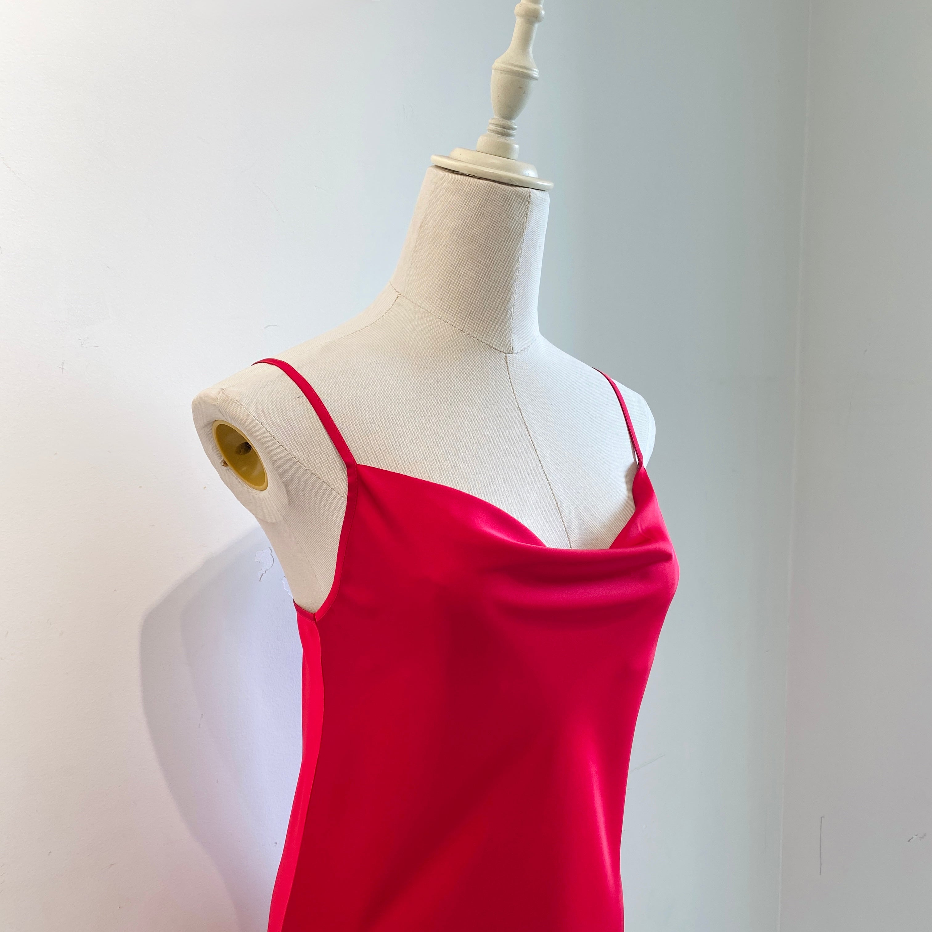 Satin Midi Slip Dress Cowl Neck in Pink, Red, Apricot/Burnt Orange, Silky Nightdress DRDO2