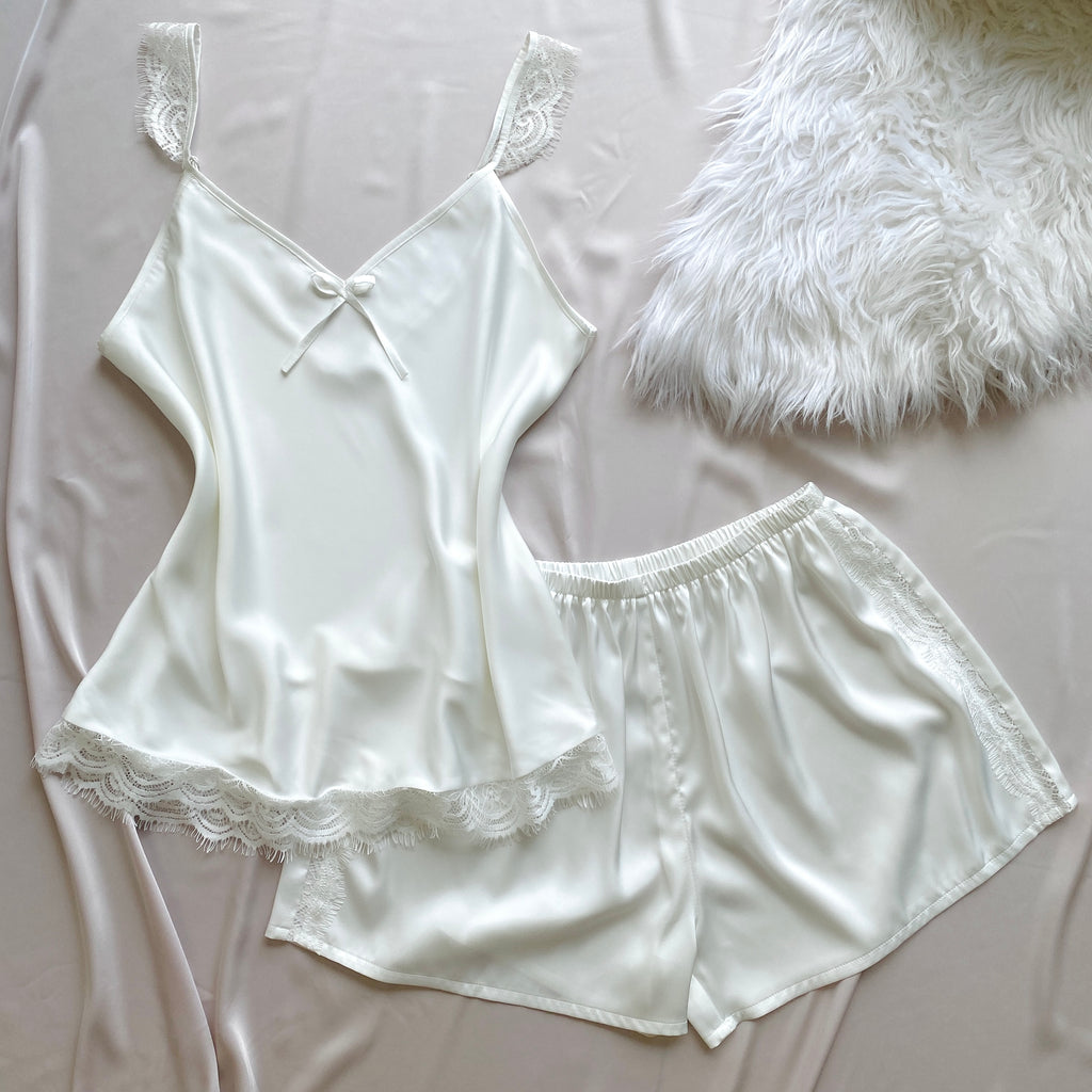 Lace Satin Cami & Shorts Set Summer Pajama Gift For Her | Eira Set