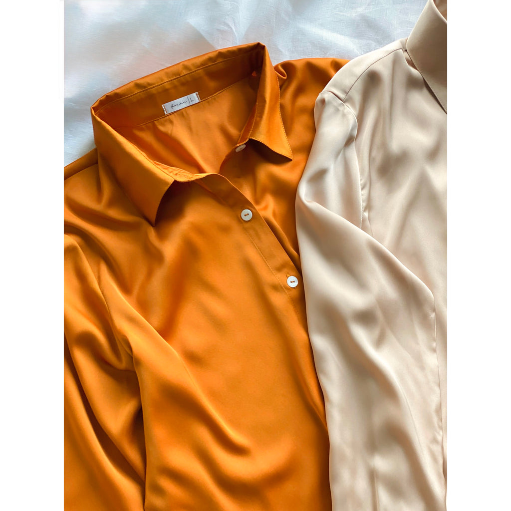Elegant Satin Blouse Long Sleeve Button-Up Workwear - Office Blouse Kathy