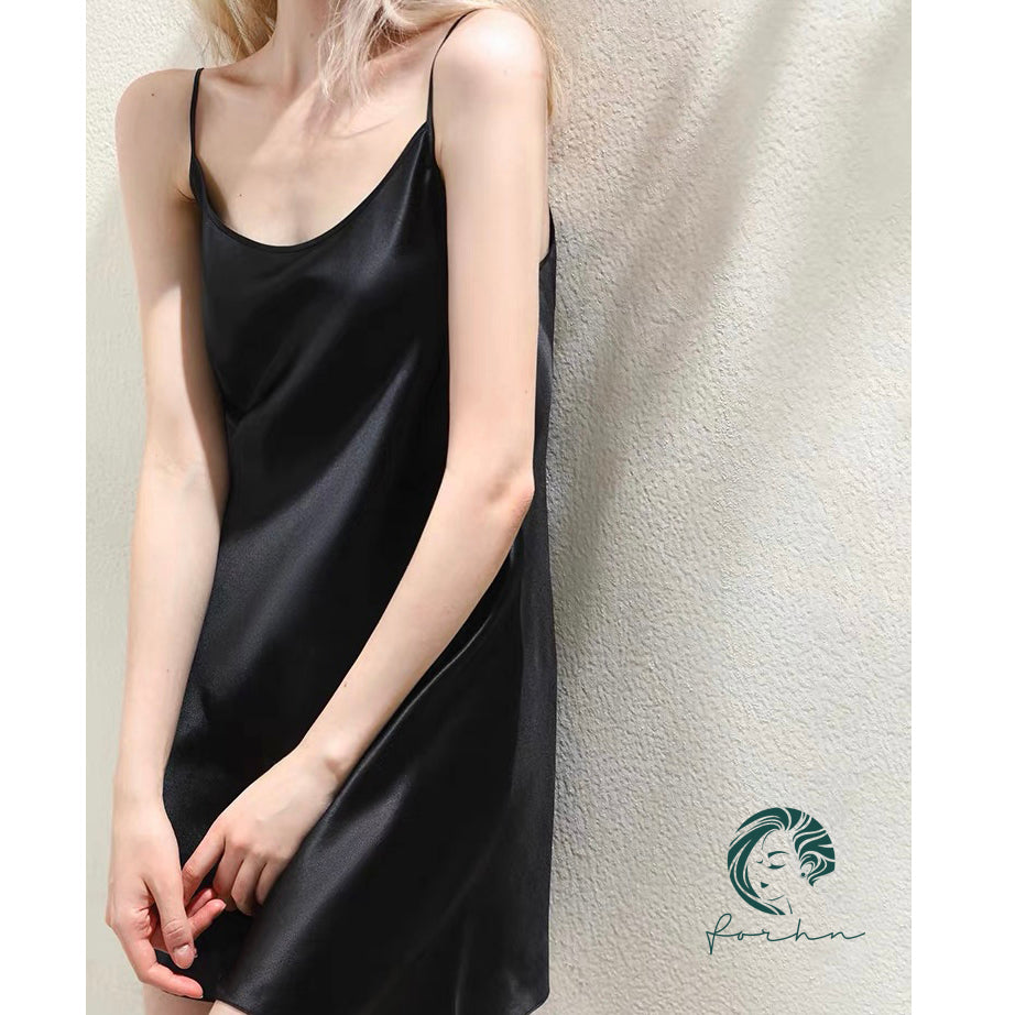 Phoebe Backless Satin Nightgown | Satin Sleep Dress | Minimal Round Neck Dress