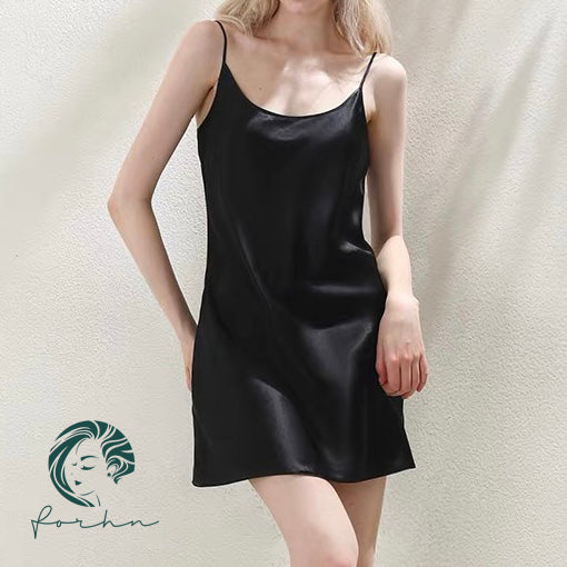Phoebe Backless Satin Nightgown | Satin Sleep Dress | Minimal Round Neck Dress