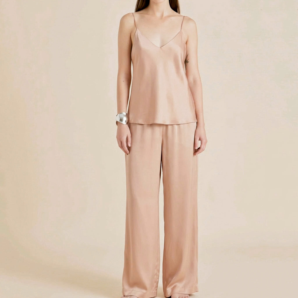 Mauve Set Satin Cami Long Pants For Women, Bridal Sleepwear, Loungewear Pajama Set