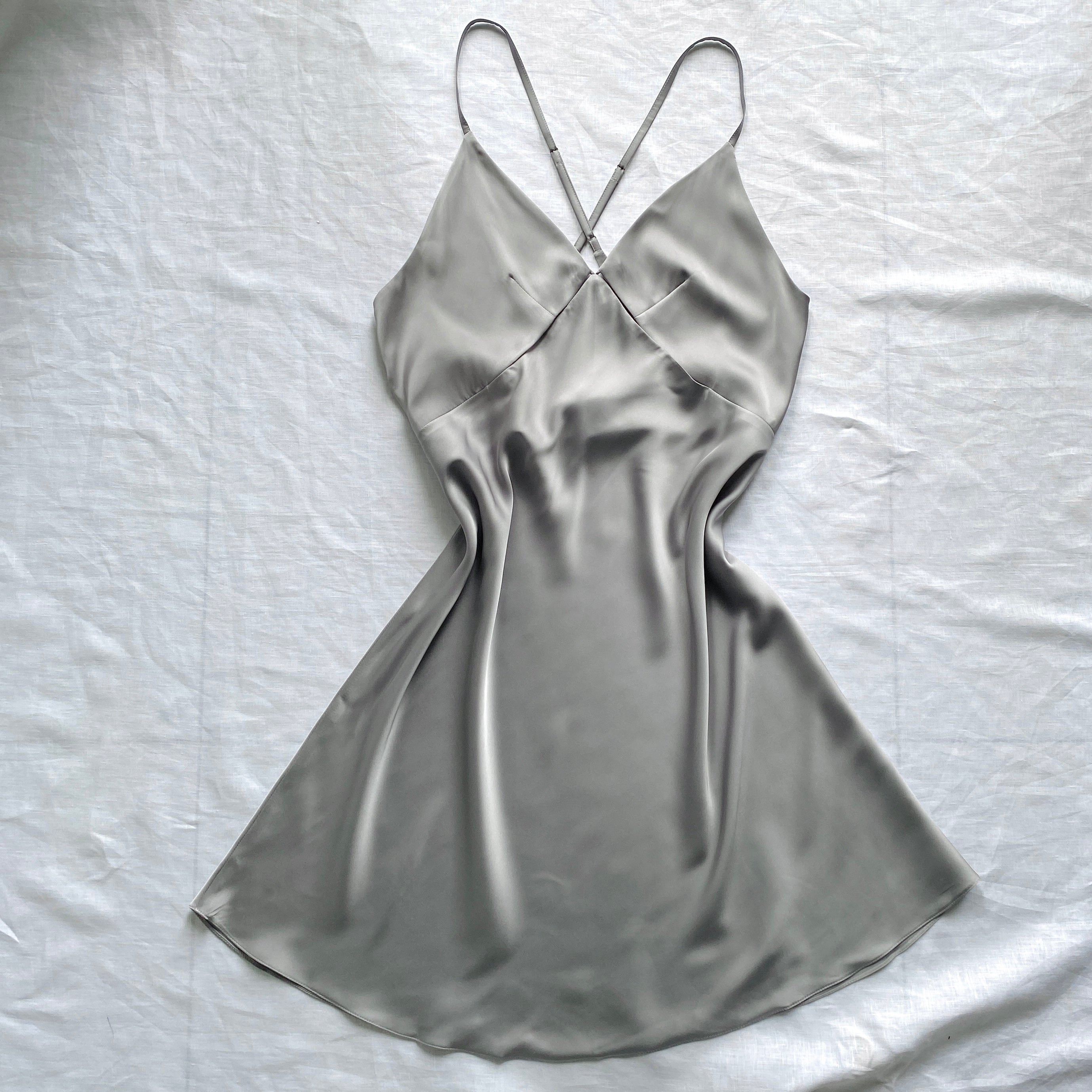 Black Satin Cut Out Nightgown Backless Slip Dress Sexy Women's Sleepwear TINY