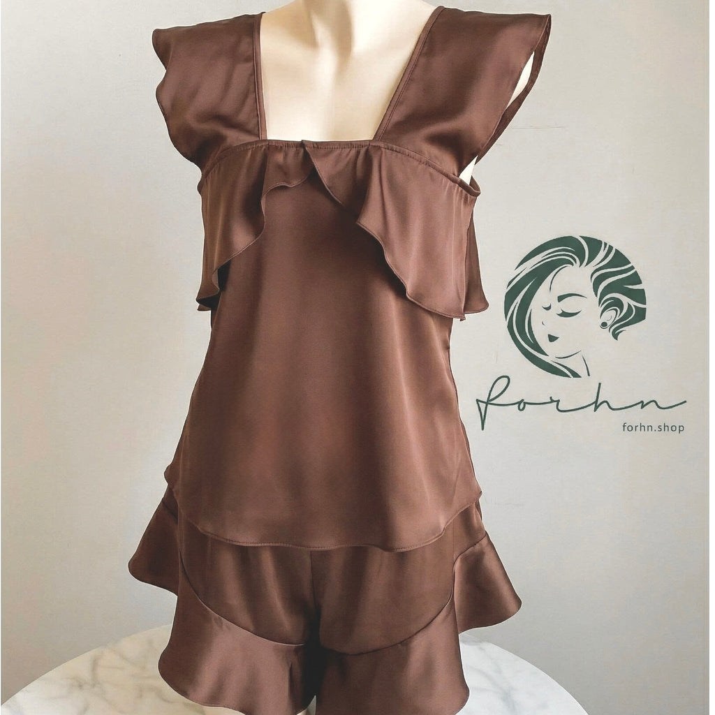 KRIS Silky Satin Pajama Set, Wide Strap Cami Shorts, Women's Loungewear, Holiday Gift for Her
