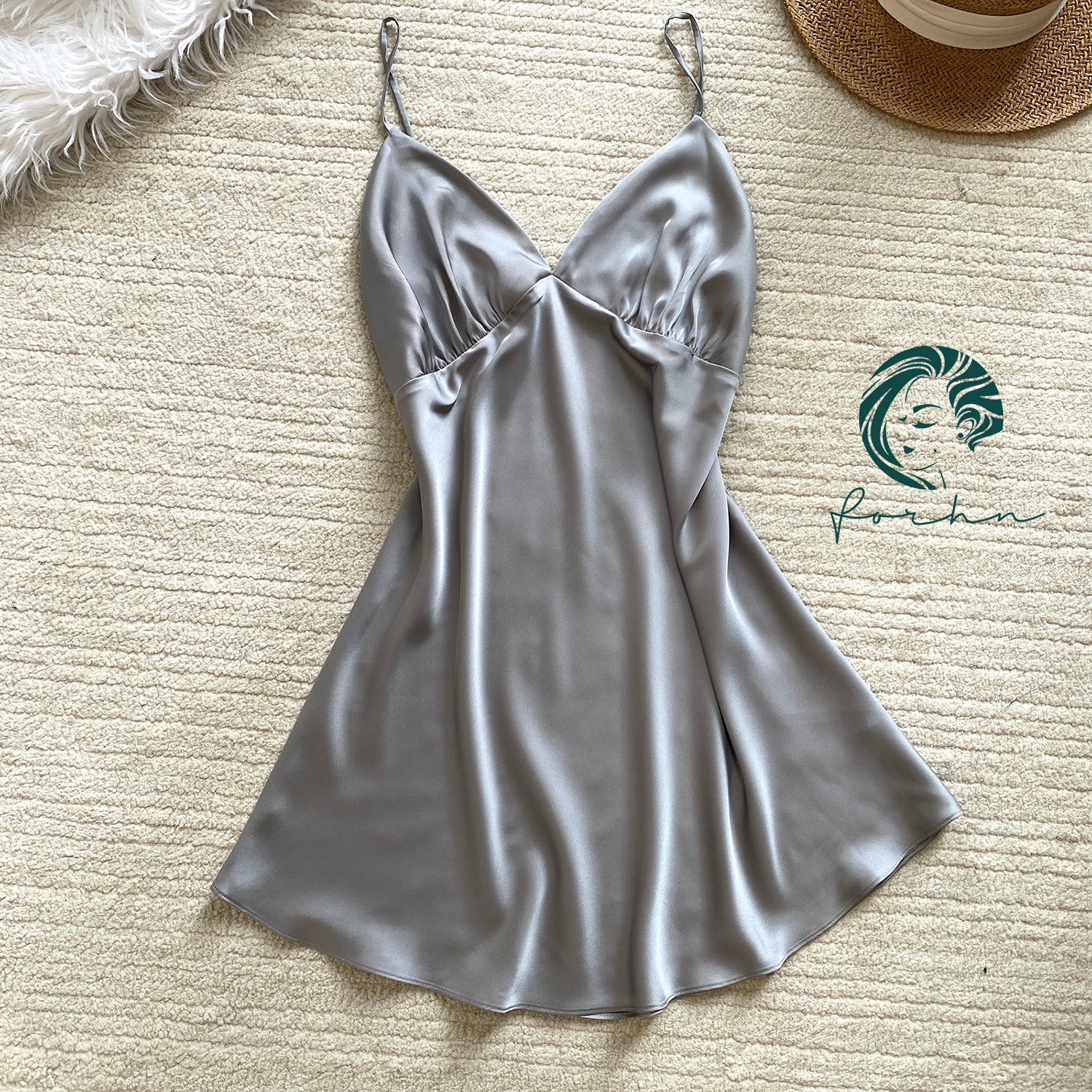 Navy Satin Slip Dress, Women's Sleepwear, Silky Nightgown, Custom color Nightdress, KevaCup