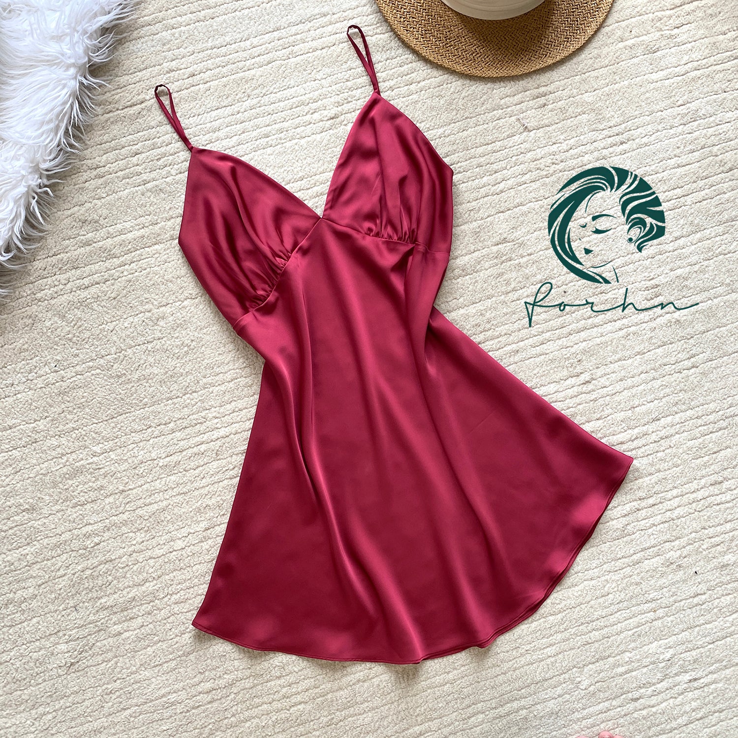 Navy Satin Slip Dress, Women's Sleepwear, Silky Nightgown, Custom color Nightdress, KevaCup
