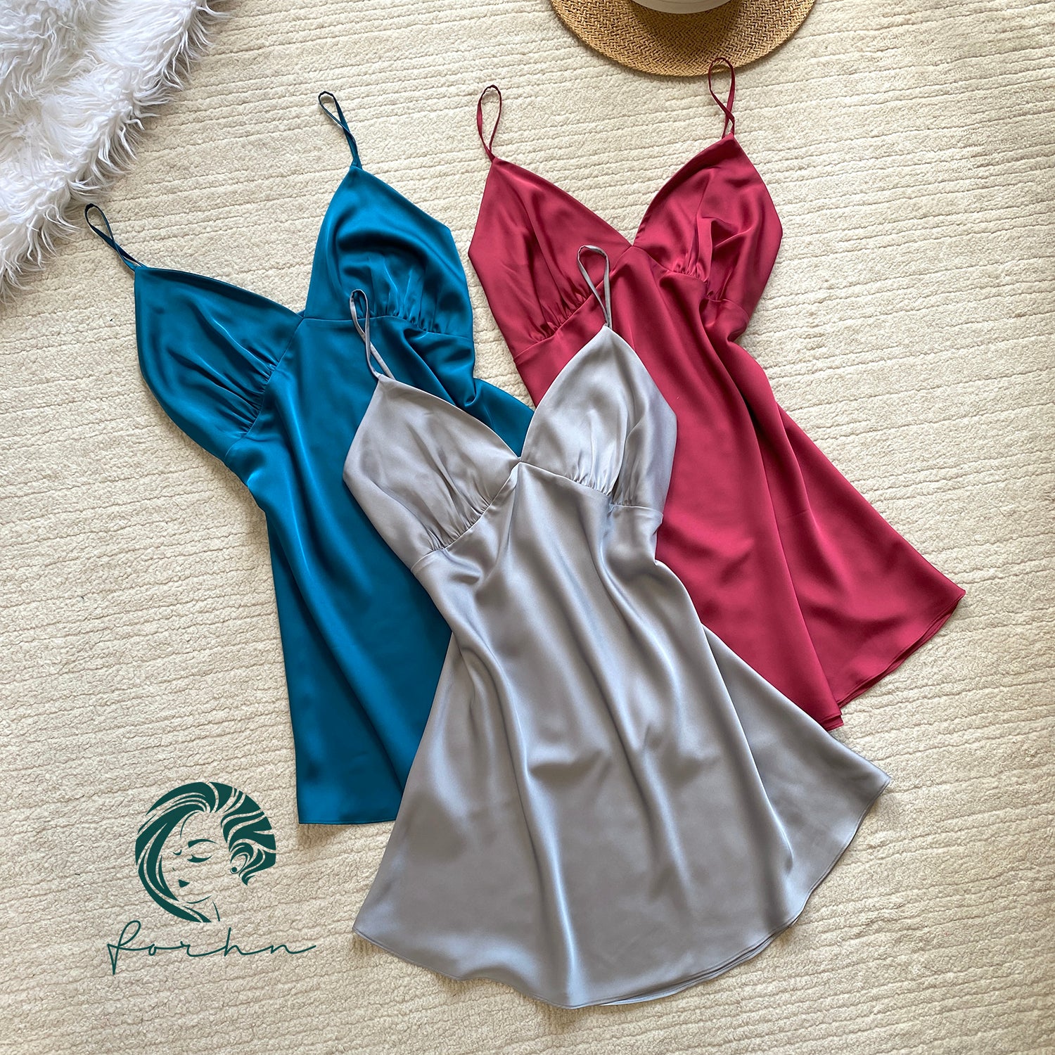 Navy Satin Slip Dress, Women's Sleepwear, Silky Nightgown, Custom color Nightdress, KevaCup