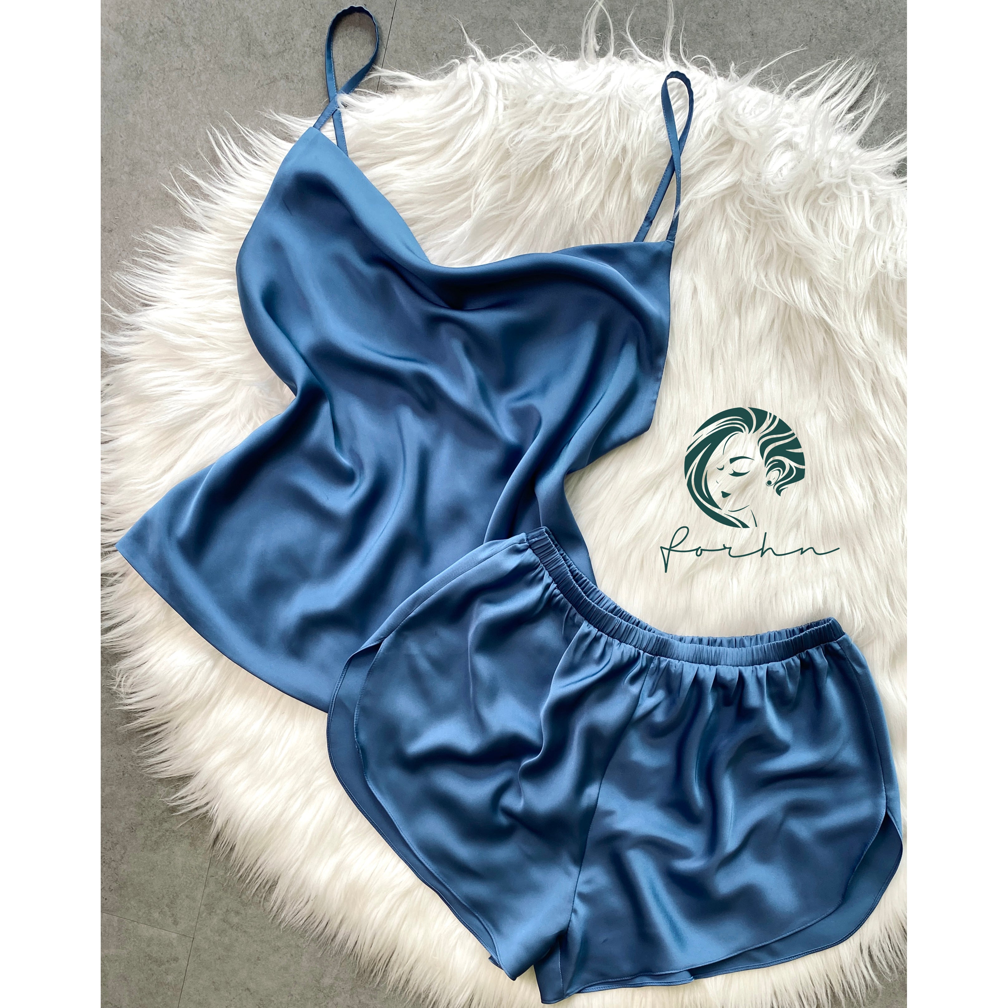 Rosie Sset, Satin Cowl Neck Camisole Set, Women’s Loungewear