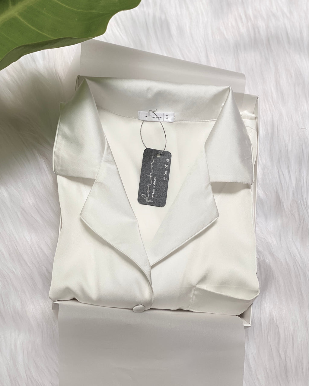White Satin Pajama Set, Long Sleeve Bridal PJs NUTBOC