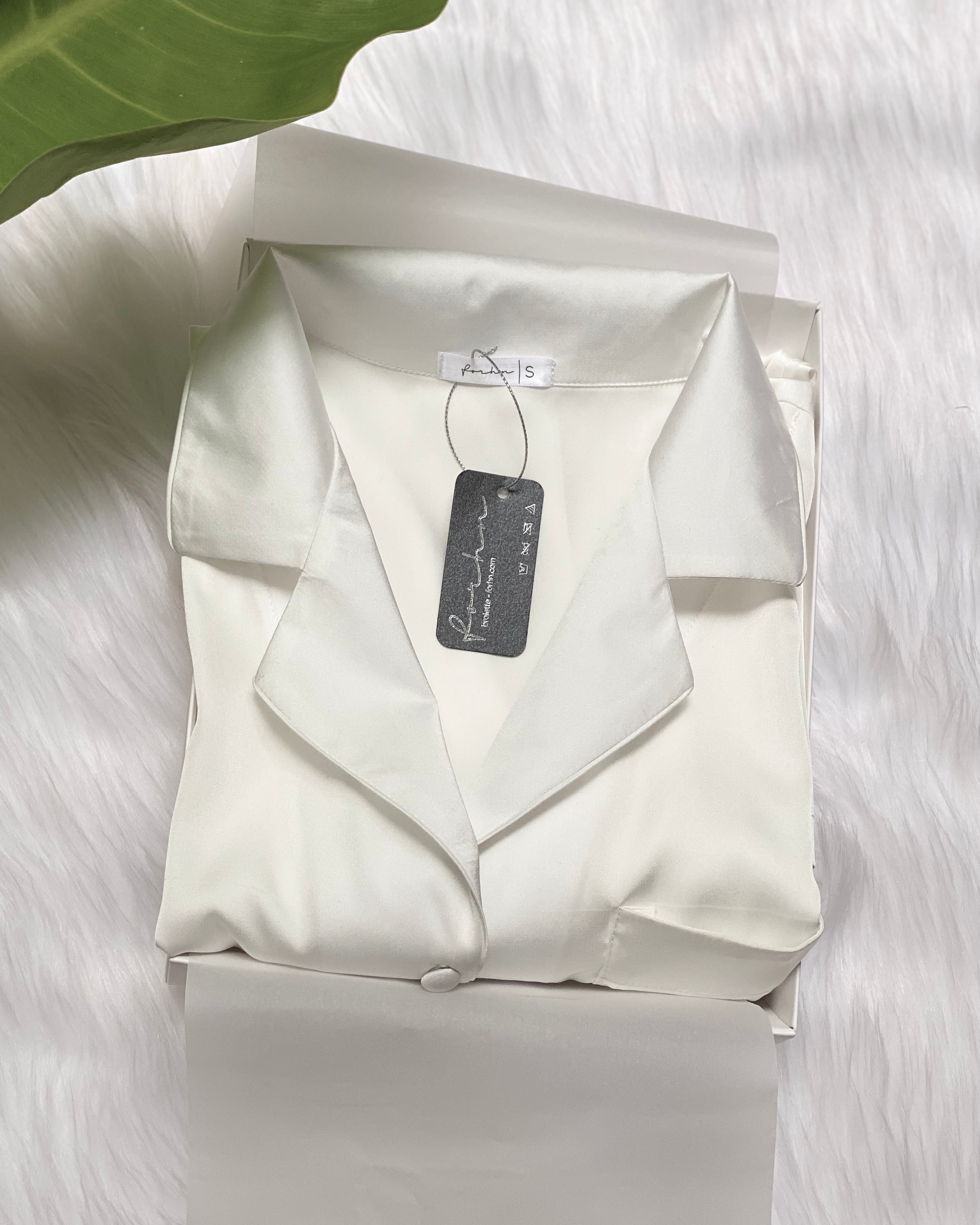 White Satin Pajama Set, Long Sleeve Bridal PJs NUTBOC