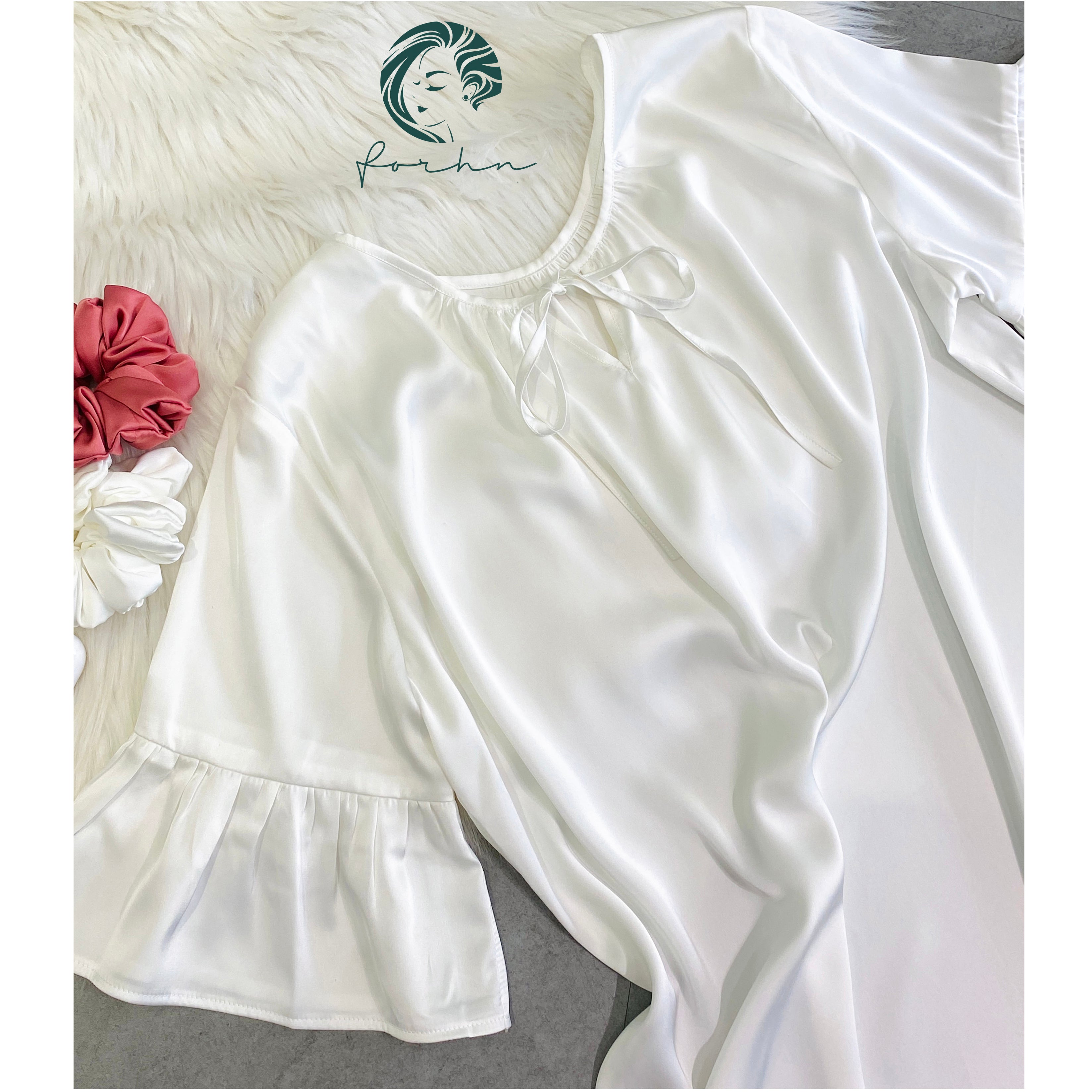 Moonla Ruffle Sleeve Nightgown, Romantic Satin Dress, Feminine Sleep Dress