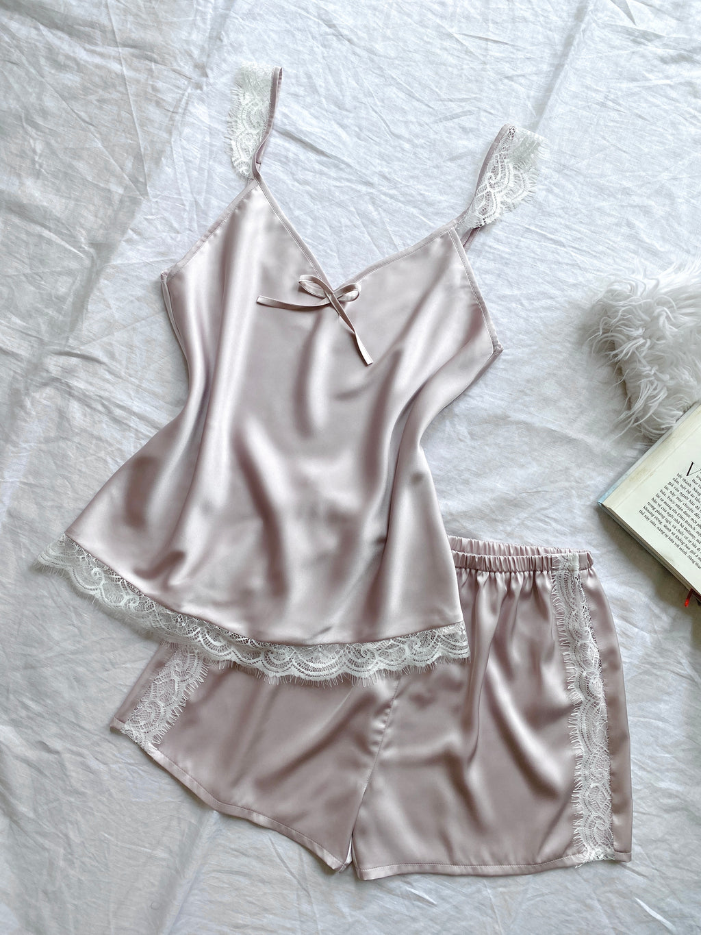 White Lace Satin Pajama Set, Bride Cami & Shorts, Bridal Shower Gift, EIRA Set