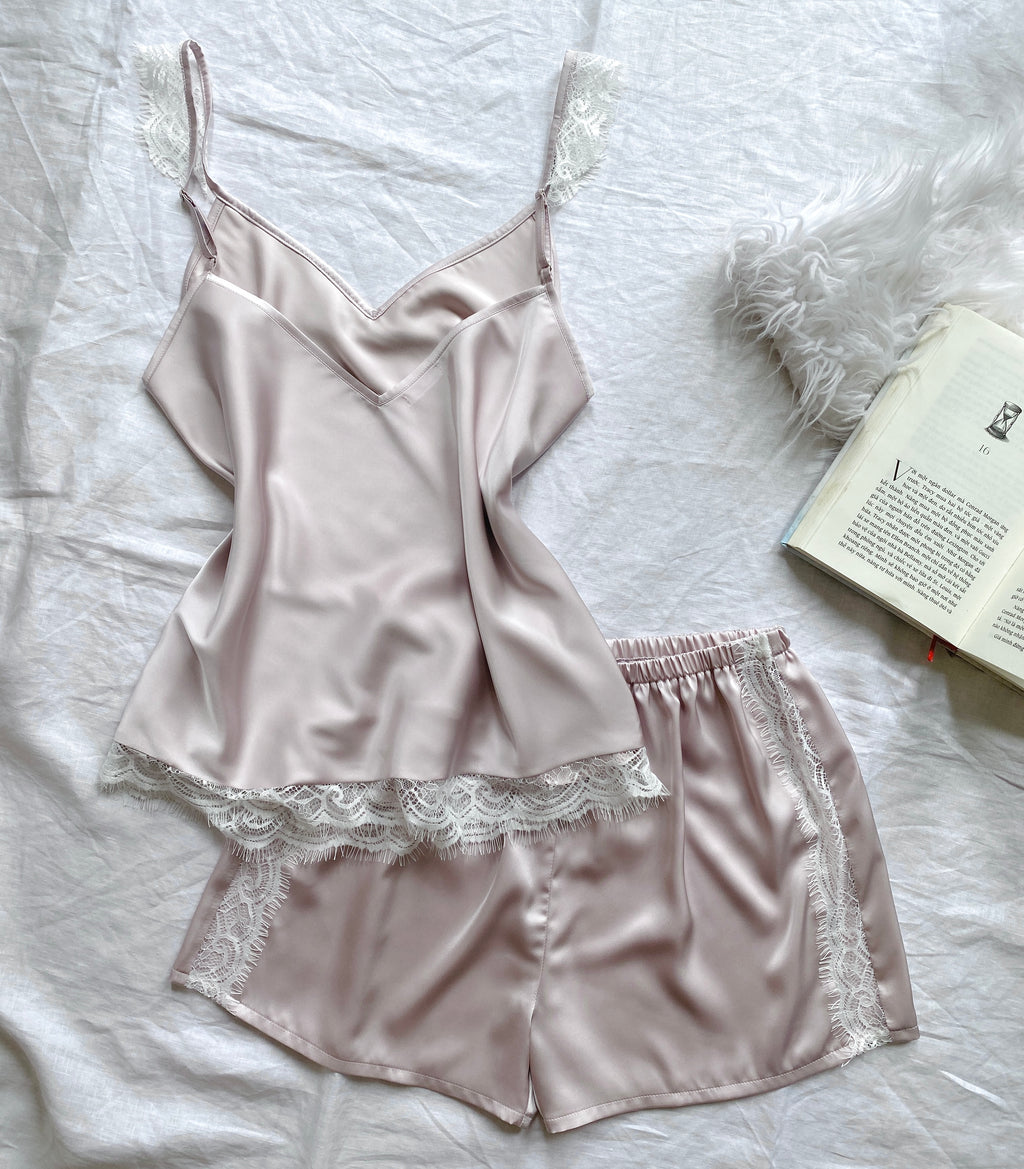 Lace Satin Cami & Shorts Set Summer Pajama Gift For Her | Eira Set
