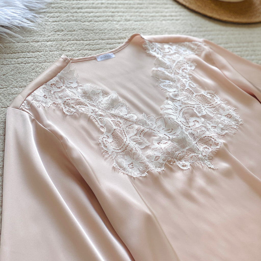 Lace Satin Pajama Set, Long Sleeves Pants Set, Gift for her, Rosalie