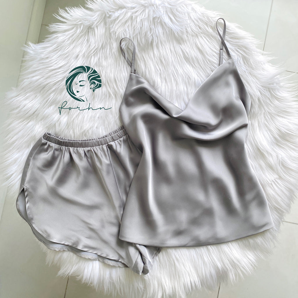 Rosie Sset, Satin Cowl Neck Camisole Set, Women’s Loungewear