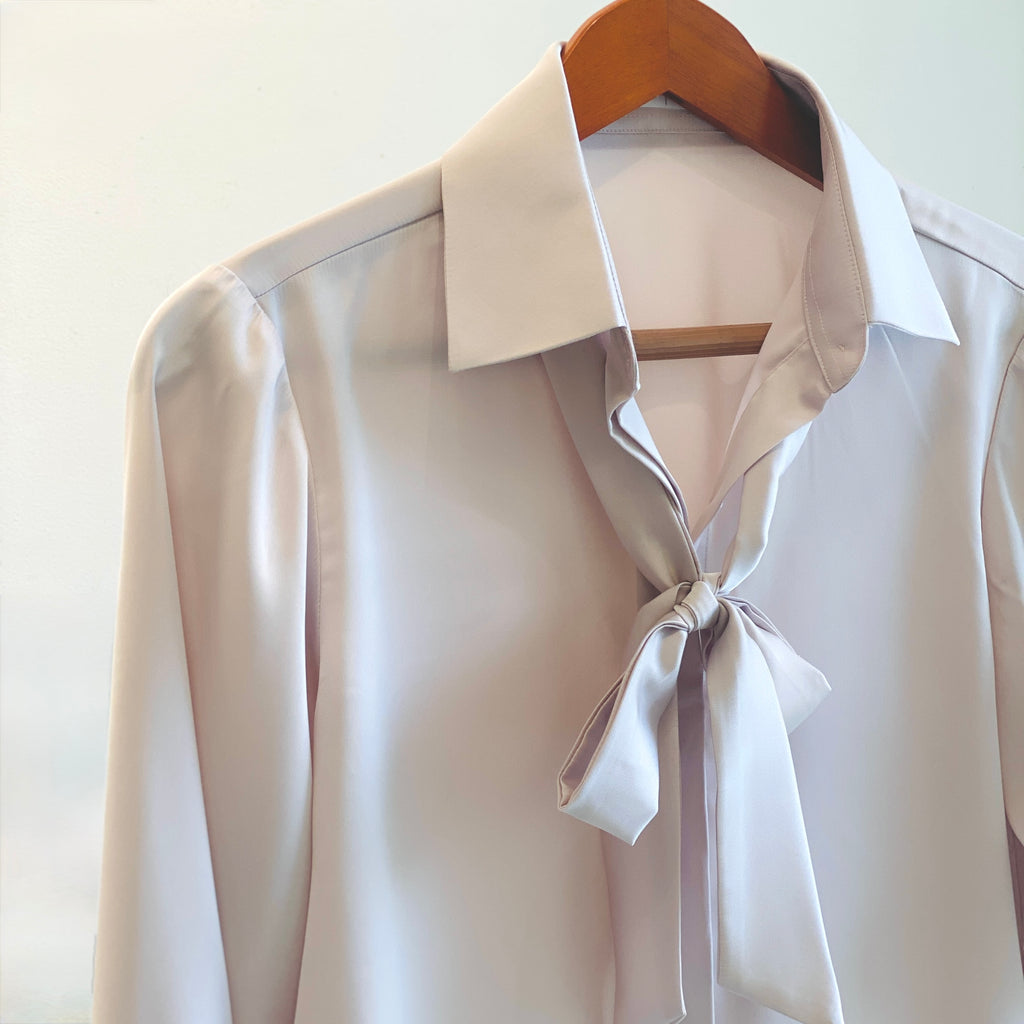 Satin Blouse with Tie Bow, Long Sleeve Office Shirt, Vicky