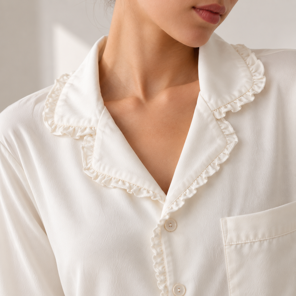 Cotton Pajama Set Long Sleeve Ruffle Women's Loungewear Gift for Her or Mom JULI PJ