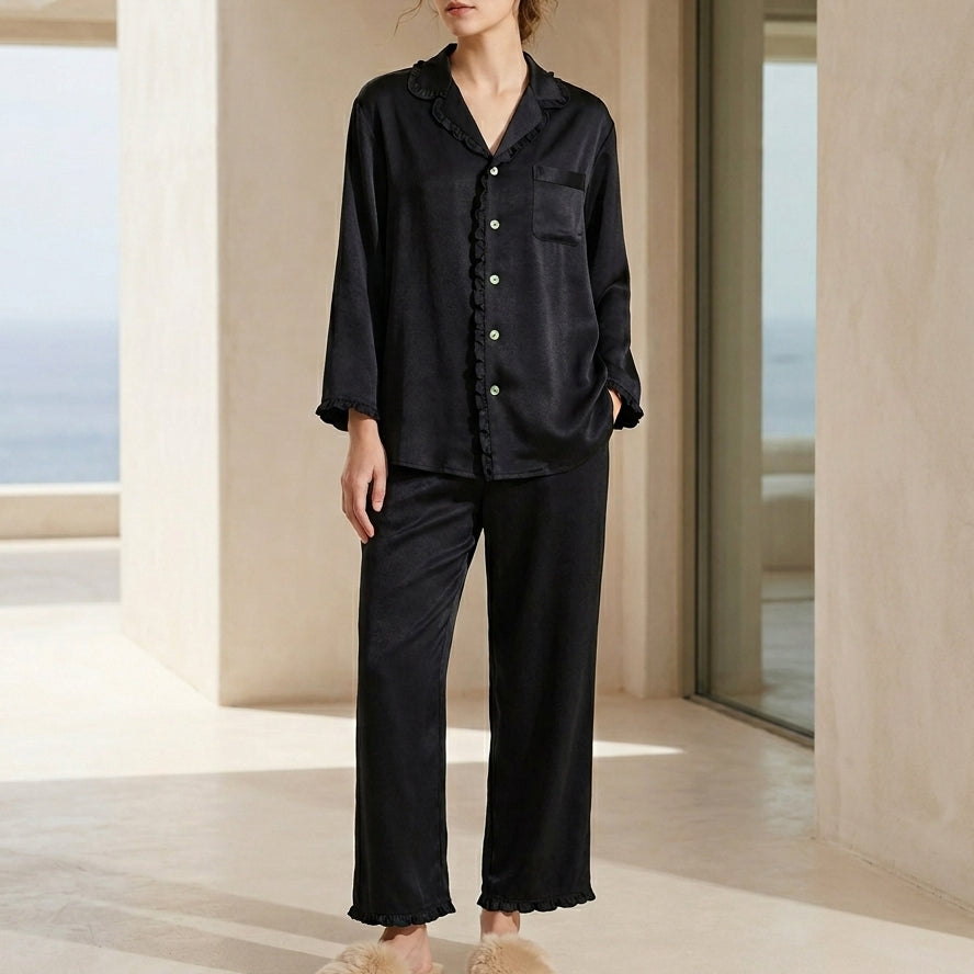 Cotton Pajama Set Long Sleeve Ruffle Women's Loungewear Gift for Her or Mom JULI PJ