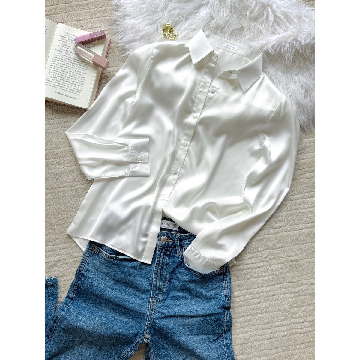 Elegant Satin Blouse Long Sleeve Button-Up Workwear - Office Blouse Kathy