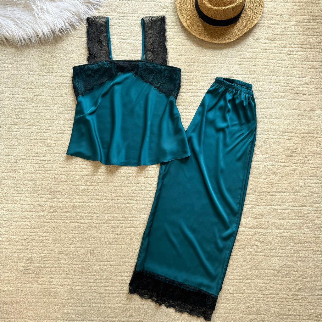 Kristal Long Pants Satin Camisole, Cute Women's Loungewear Pajama Set