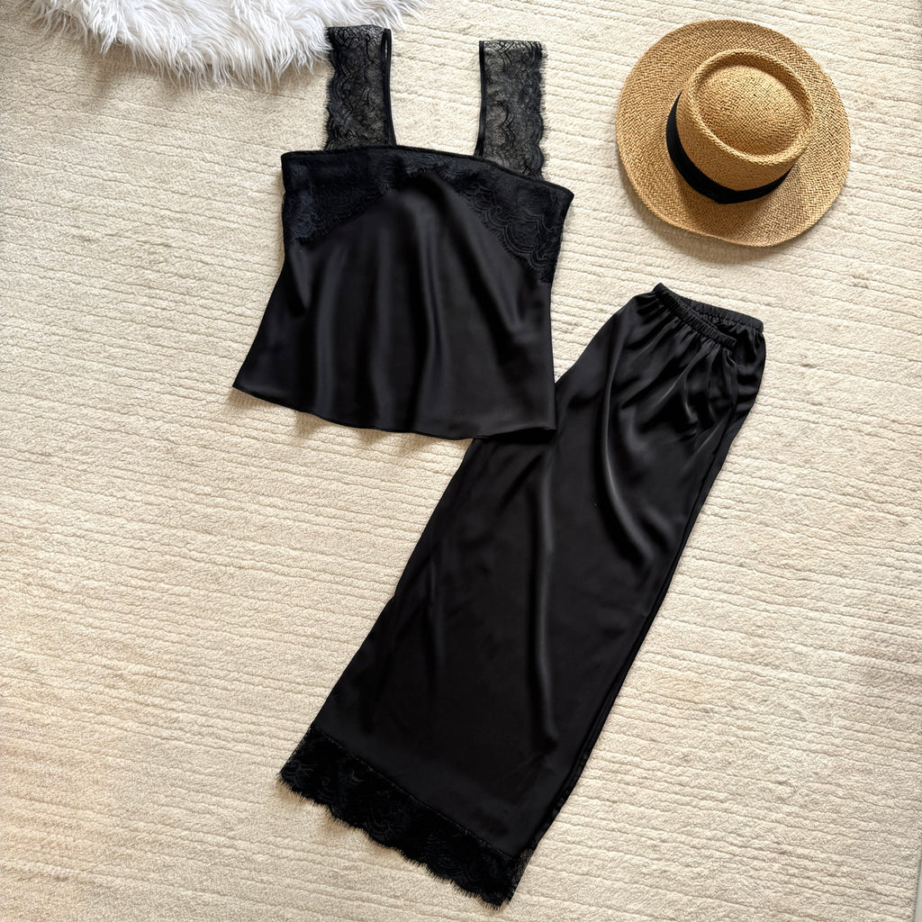 Kristal Long Pants Satin Camisole, Cute Women's Loungewear Pajama Set