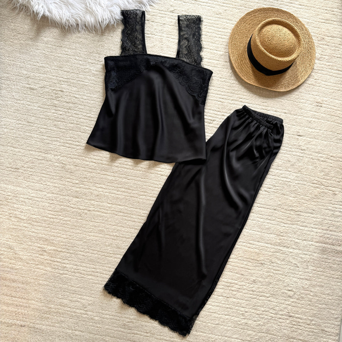 Kristal Long Pants Satin Camisole, Cute Women's Loungewear Pajama Set