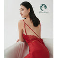 Nicky Backless Satin Lace Slip Dress, Open Back Nightgown, Romantic Sleepwear