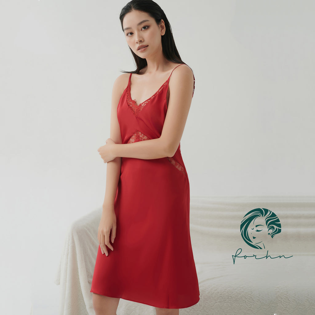 Nicky Backless Satin Lace Slip Dress, Open Back Nightgown, Romantic Sleepwear