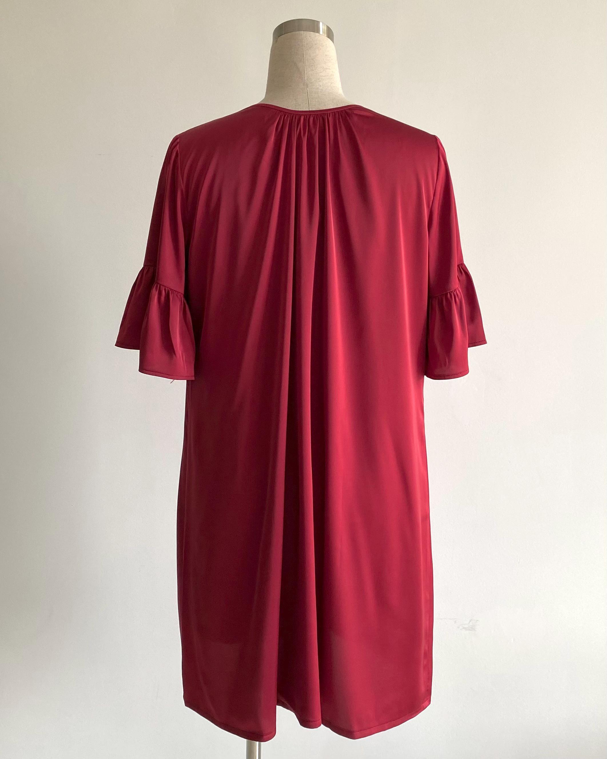Moonla Ruffle Sleeve Nightgown, Romantic Satin Dress, Feminine Sleep Dress