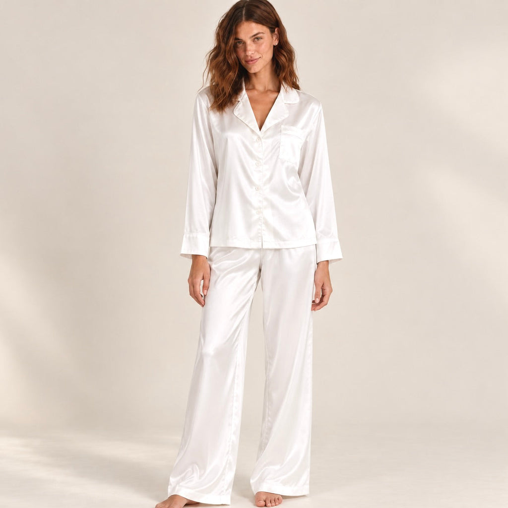 MIX PJ, Satin Pajama Set, Long Sleeve Button-Up Shirt