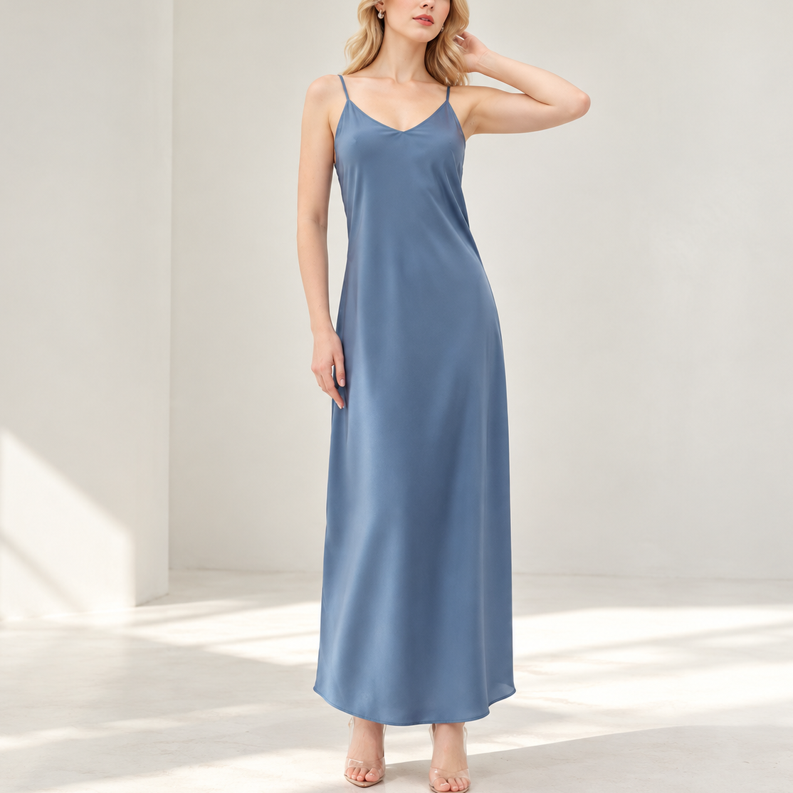 Melanie Silky Satin Maxi Slip Dress, Women Summer Cami Dress, Bridesmaid Outfit