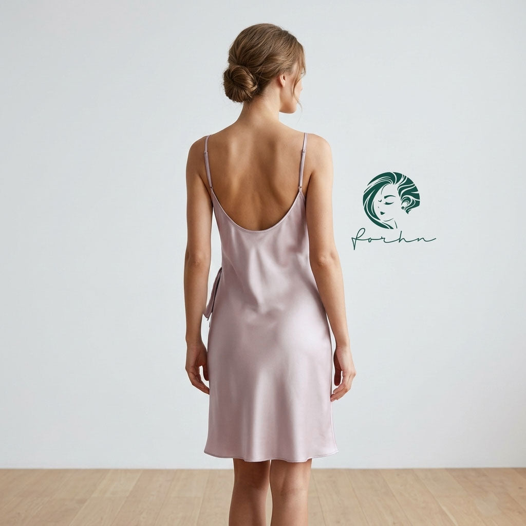 Satin Ruffle Slip Dress Date Night Outfit Silky Sleepwear Romantic Nightdress MEGAN