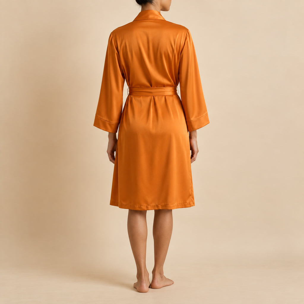 Women's Satin Robe, Short Sleeve Sleepwear, Elegant Nightgown